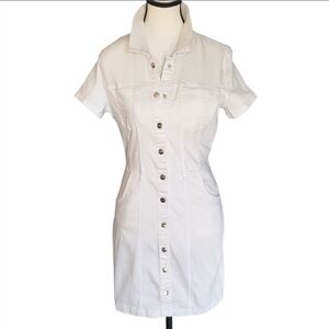 Guess Short Sleeve Button Down White Denim Dress, Size Medium